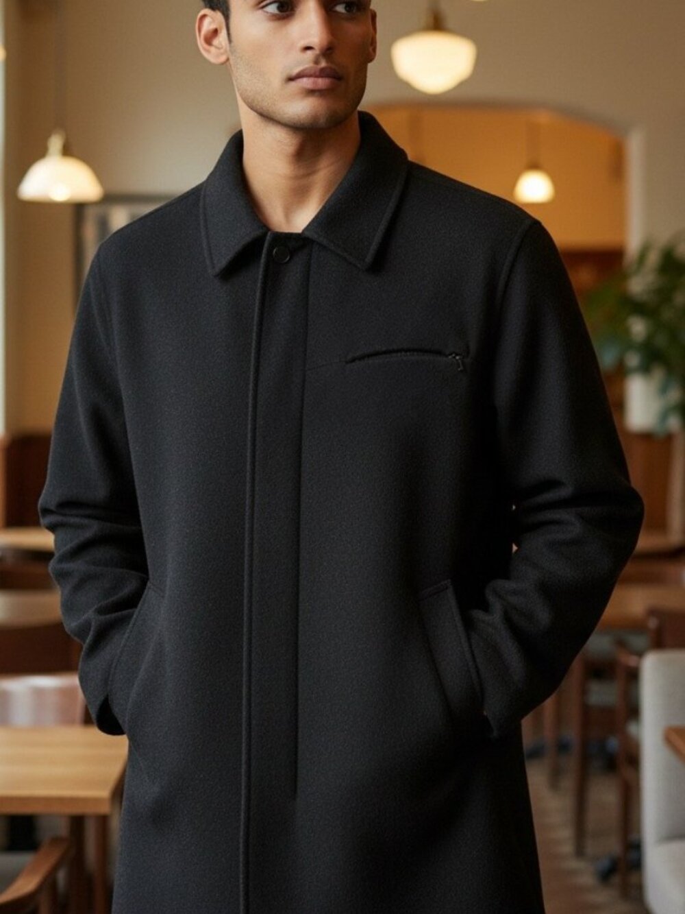 Calvin Klein Black Wool-blend Zip-up/Snap Over Coat